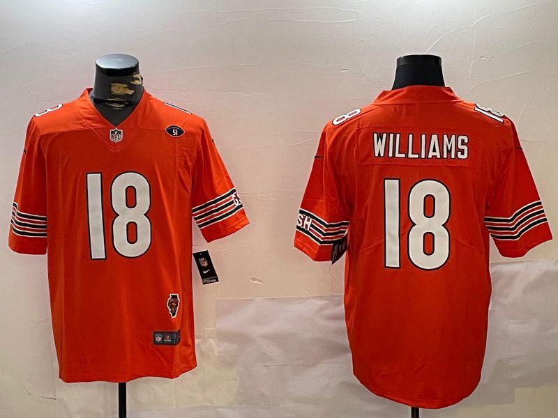 Men Chicago Bears #18 Williams Orange 2024 Nike Limited NFL Jersey style 1